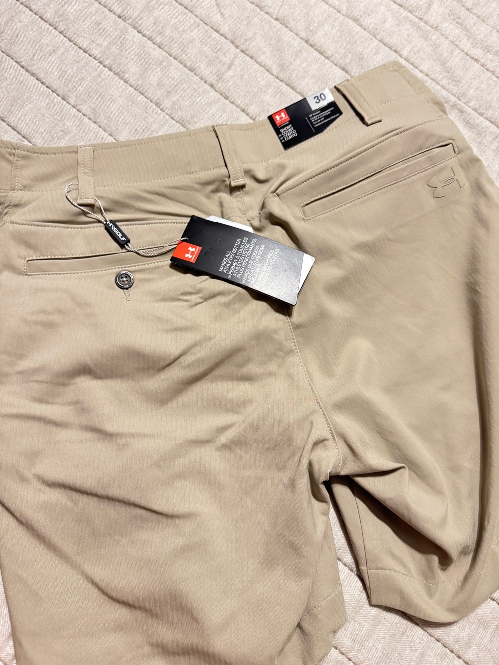 Under Armour Tan Performance Shorts with Gray Liner - Picture 5 of 5